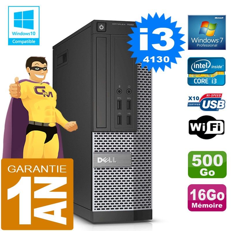 Dell 7020 SFF Desktop PC - Core i3, 16GB RAM, 500GB HDD, DVD Drive, WiFi, Windows 7 Pro