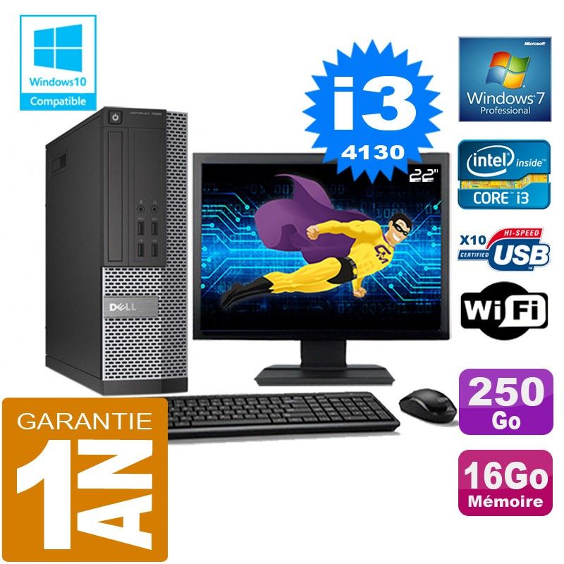 Dell 7020 SFF Desktop PC - Core i3-4130, 16GB RAM, 250GB SSD, WiFi, Windows 7 Pro