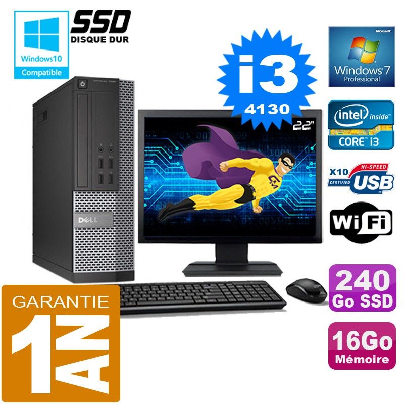 Dell 7020 SFF Desktop PC - Core i3-4130, 16GB RAM, 240GB SSD, WiFi, Windows 7 Pro