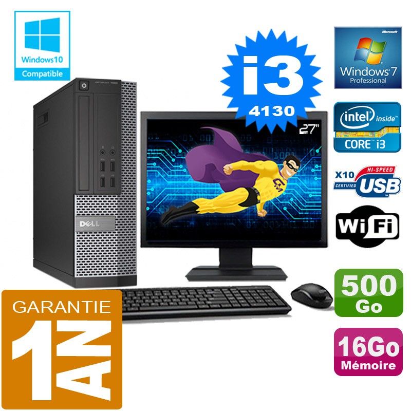 Dell 7020 SFF Desktop PC - Core i3-4130, 16GB RAM, 500GB SSD, WiFi, Windows 7 Pro