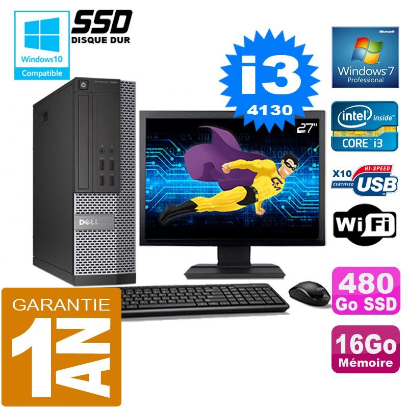 Dell 7020 SFF Desktop - Core i3-4130, 16GB RAM, 480GB SSD, WiFi, Windows 7 Pro