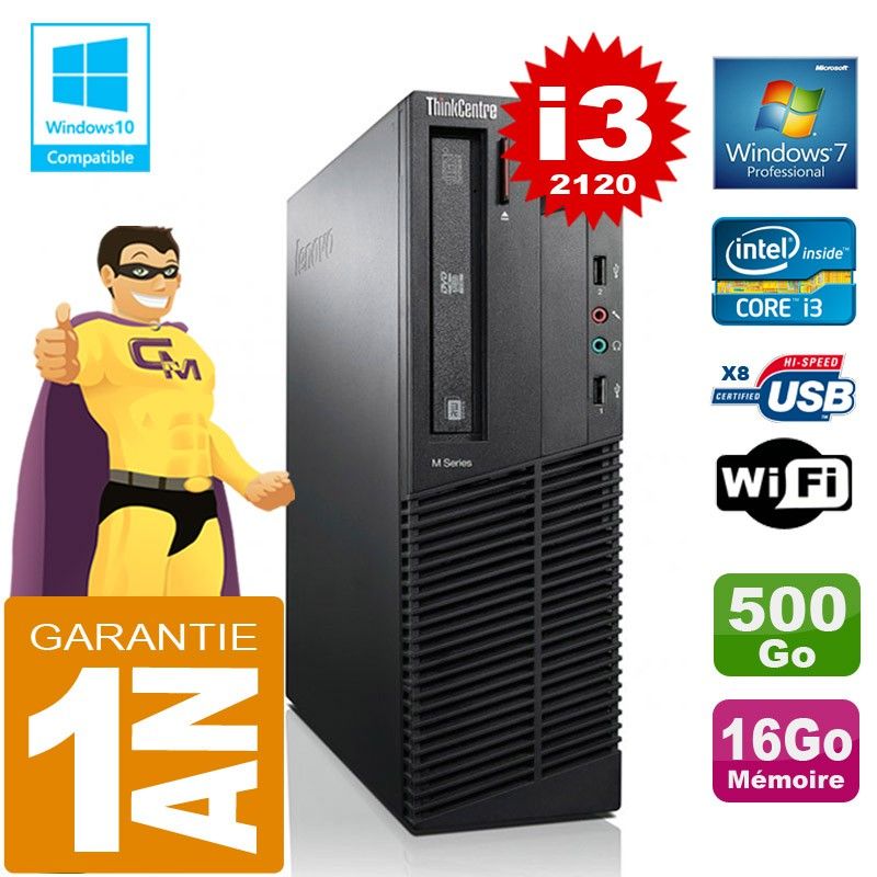 Lenovo M92p SFF Core i3-2120 16GB RAM 500GB HDD DVD Burner WiFi Windows 7 PC