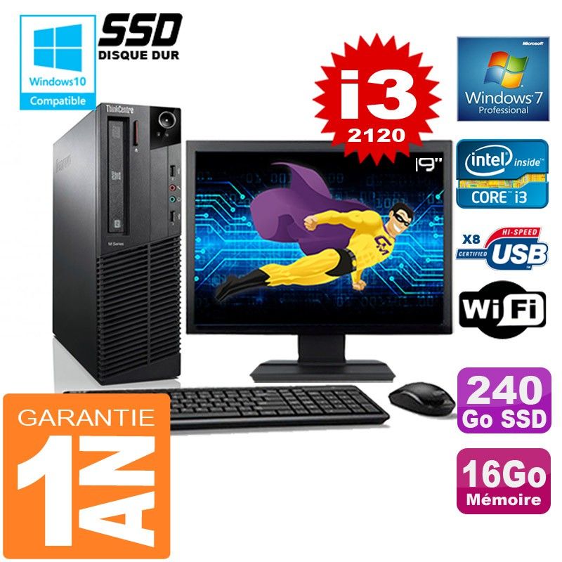 Lenovo M92p SFF Core i3-2120 16GB RAM 240GB SSD WiFi Windows 7 19" Screen All-in-One PC