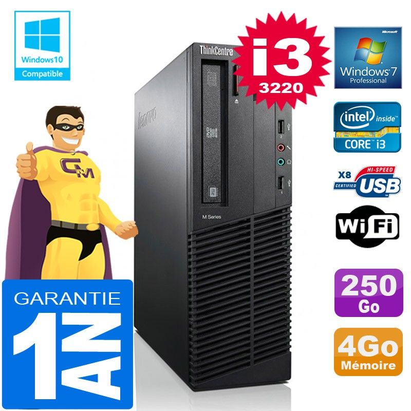 Lenovo M92p SFF Core i3-3220 4GB RAM 250GB Hard Drive DVD Burner WiFi Windows 7