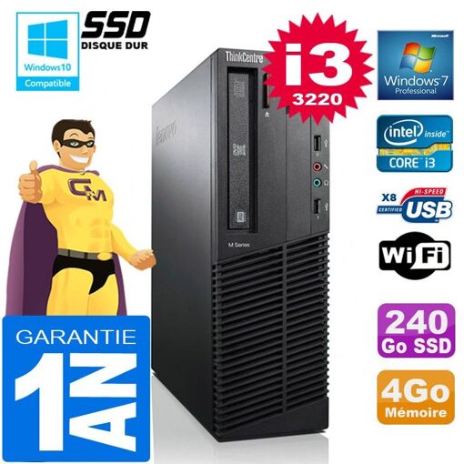 Lenovo M92p SFF Core i3-3220 4GB RAM 240GB SSD DVD Writer WiFi Windows 7 Computer
