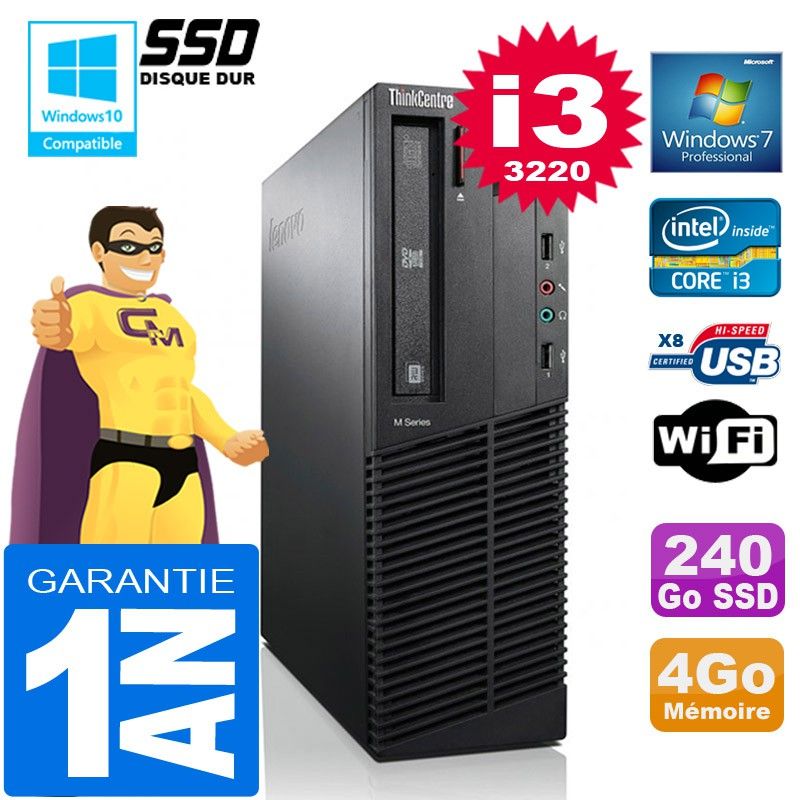 Lenovo M92p SFF Core i3-3220 4GB RAM 240GB SSD DVD Writer WiFi Windows 7 Computer