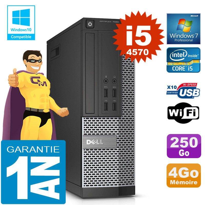 Dell 7020 SFF Desktop PC - Core i5, 4GB RAM, 250GB HDD, DVD Drive, WiFi, Windows 7 Pro