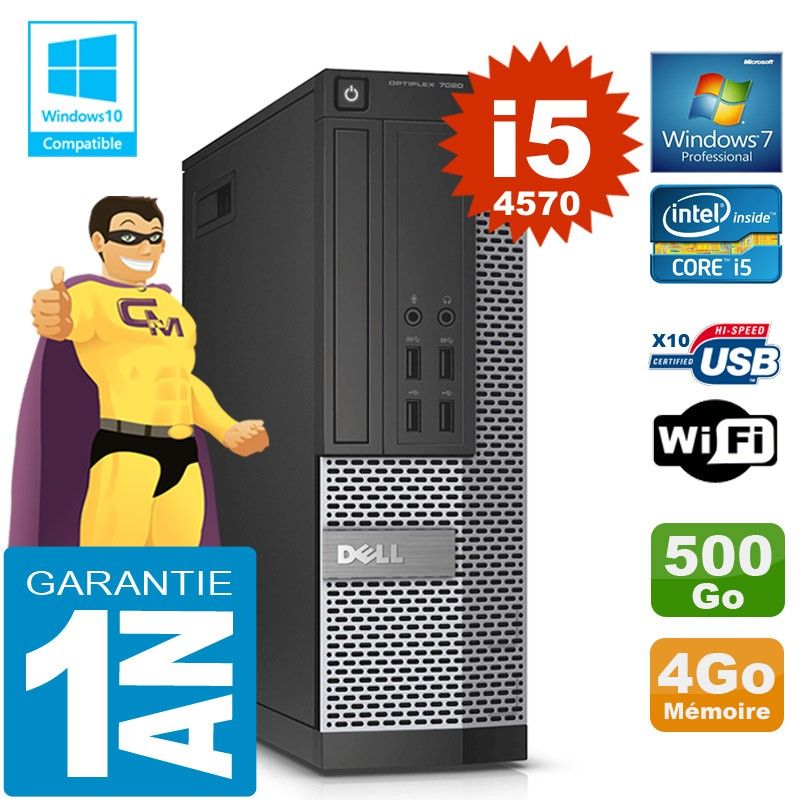 Dell 7020 SFF Desktop PC - Core i5-4570, 4GB RAM, 500GB HDD, DVD Burner, WiFi, Windows 7 Pro