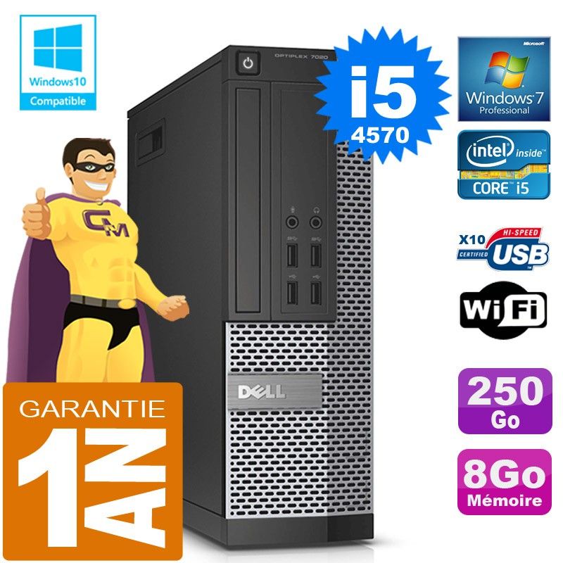 Dell 7020 SFF Computer - Core i5, 8GB RAM, 250GB SSD, DVD Drive, WiFi, Windows 7 Pro