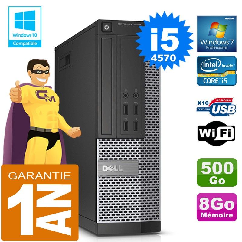 Dell 7020 SFF PC - Core i5-4570, 8GB RAM, 500GB HDD, DVD Burner, WiFi, Windows 7 Pro