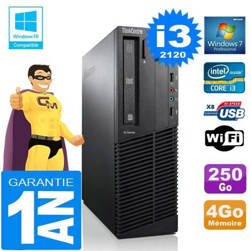 Lenovo M92p SFF con procesador Core i3-2120, 4GB de RAM, disco duro de 250GB, grabadora de DVD y WiFi, con Windows 7