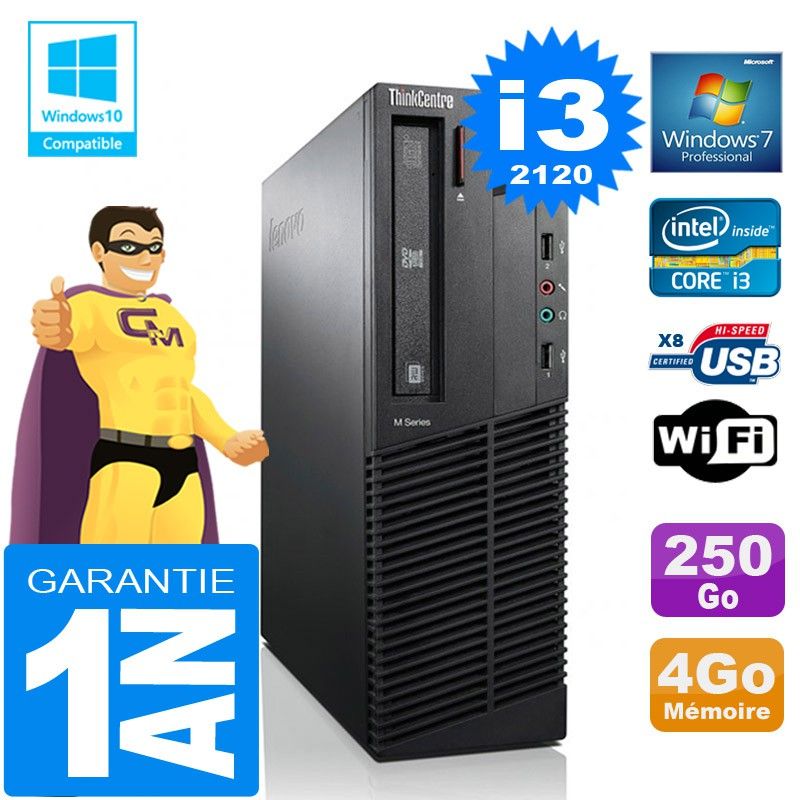 Lenovo M92p SFF Core i3-2120 4GB RAM 250GB Hard Drive DVD Burner WiFi Windows 7 PC