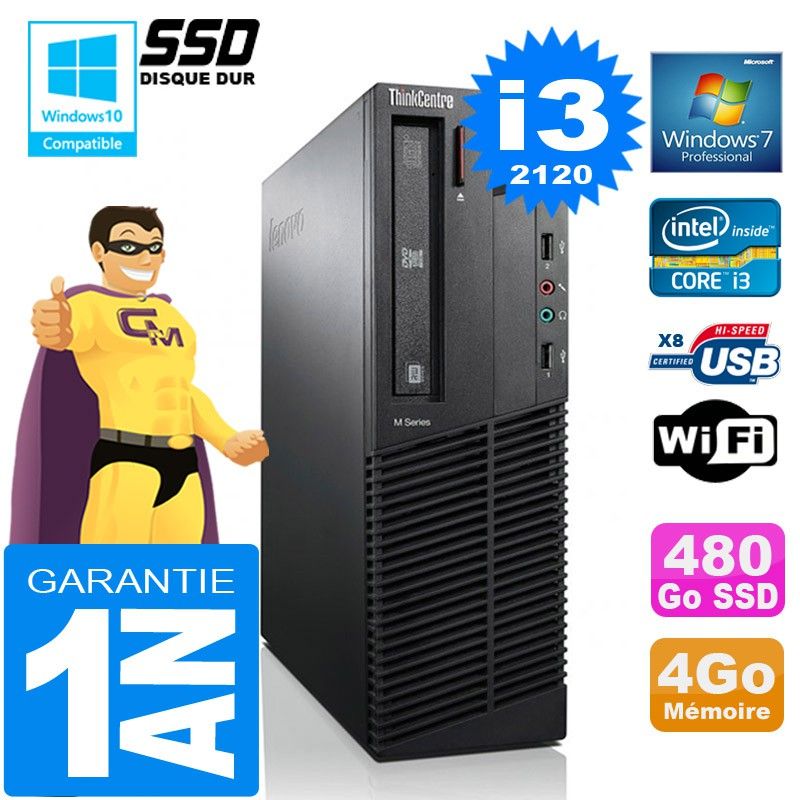 Lenovo M92p SFF Core i3-2120 4GB RAM 480GB SSD DVD Writer WiFi Windows 7 Pro