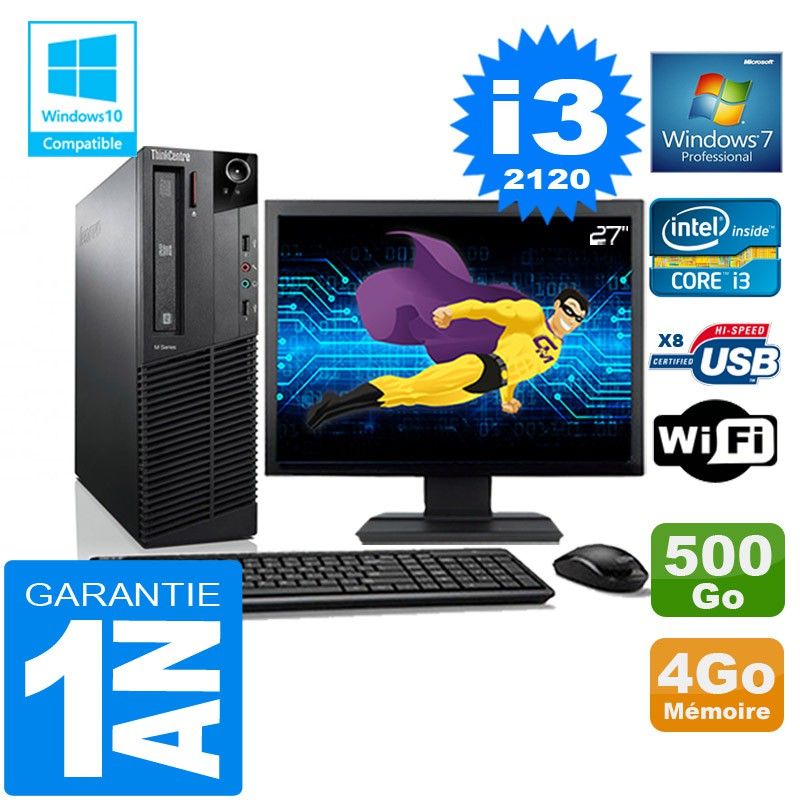 Lenovo M92p SFF Core i3-2120 4GB RAM 500GB HDD WiFi Windows 7 Screen 27