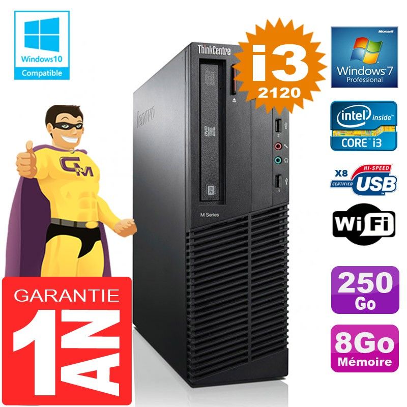 Lenovo M92p SFF Core i3-2120 8GB RAM 250GB HDD DVD Drive Wi-Fi Windows 7 PC