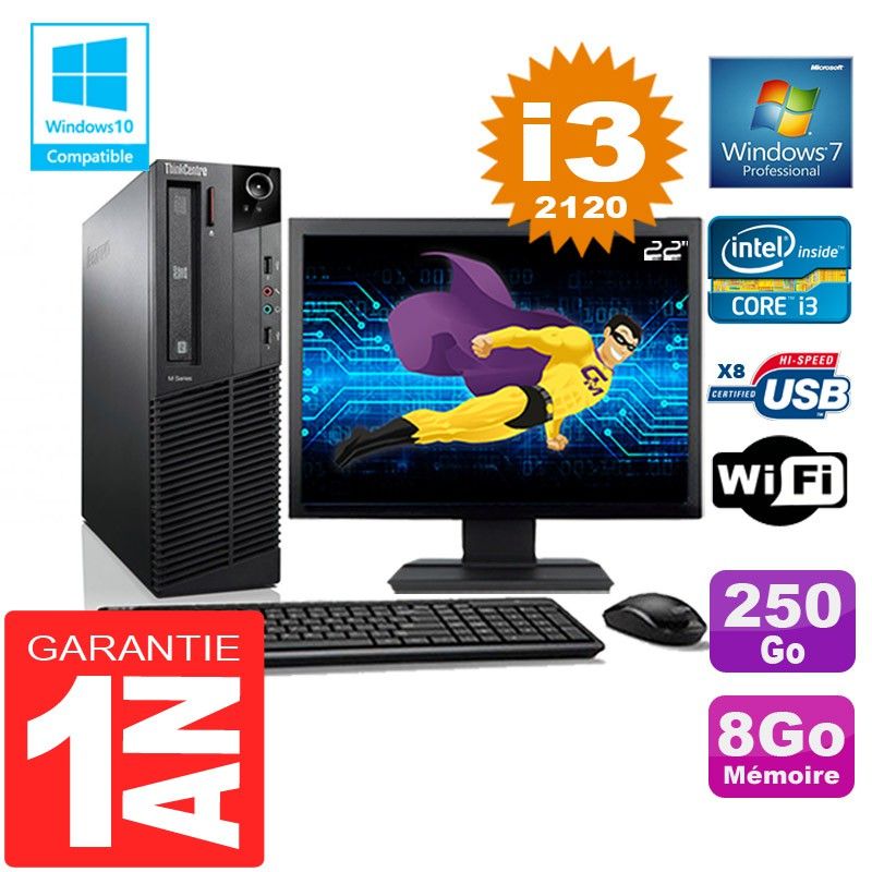 Lenovo M92p SFF Core i3-2120 8GB RAM 250GB SSD Wifi Windows 7 22" Screen All-in-One Computer