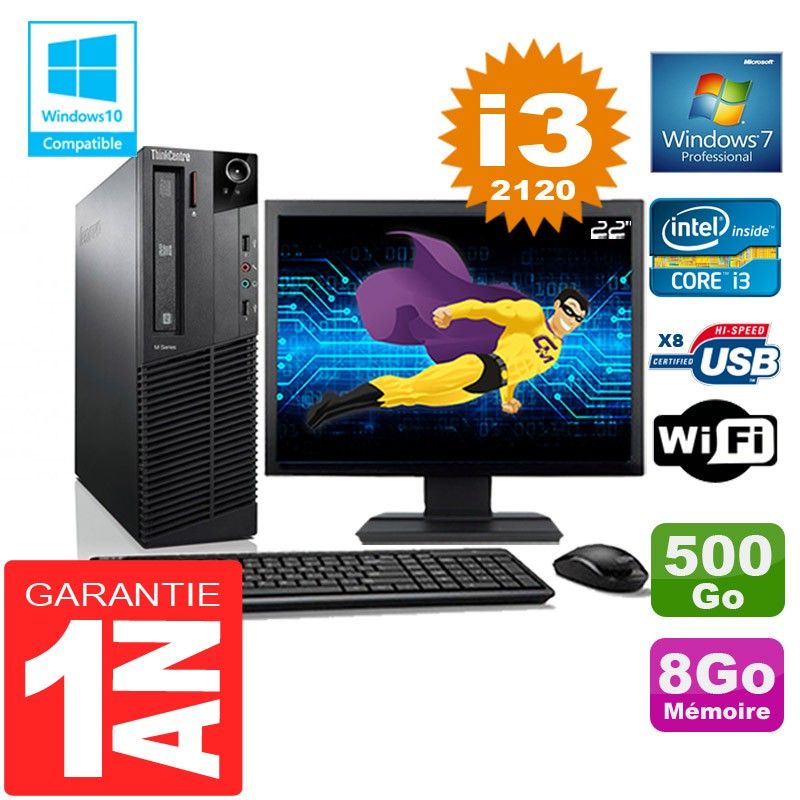 Lenovo M92p SFF Core i3-2120 8GB RAM 500GB HDD WiFi Windows 7 22" Screen