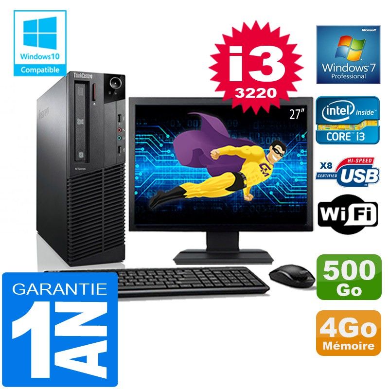 Lenovo M92p SFF Core i3-3220 4GB RAM 500GB HDD WiFi Windows 7 Pro 27" Screen All-in-One PC