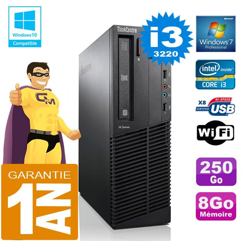 Lenovo M92p SFF Core i3-3220 8GB RAM 250GB HDD DVD Burner WiFi Windows 7 PC