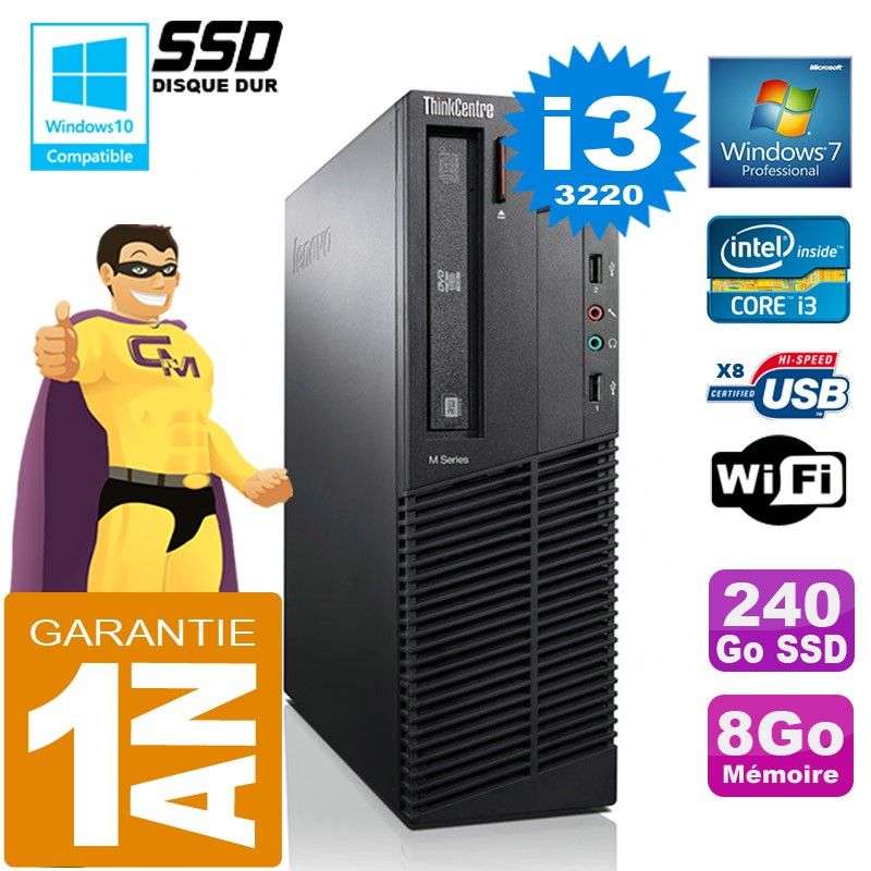 Lenovo M92p SFF Core i3-3220 8GB RAM 480GB SSD DVD Writer WiFi Windows 7 Pro