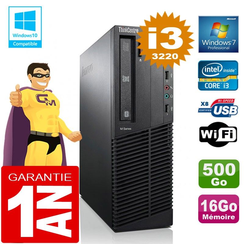 Lenovo M92p SFF Core i3-3220 16GB RAM 500GB Hard Drive DVD Burner WiFi Windows 7 Desktop Computer