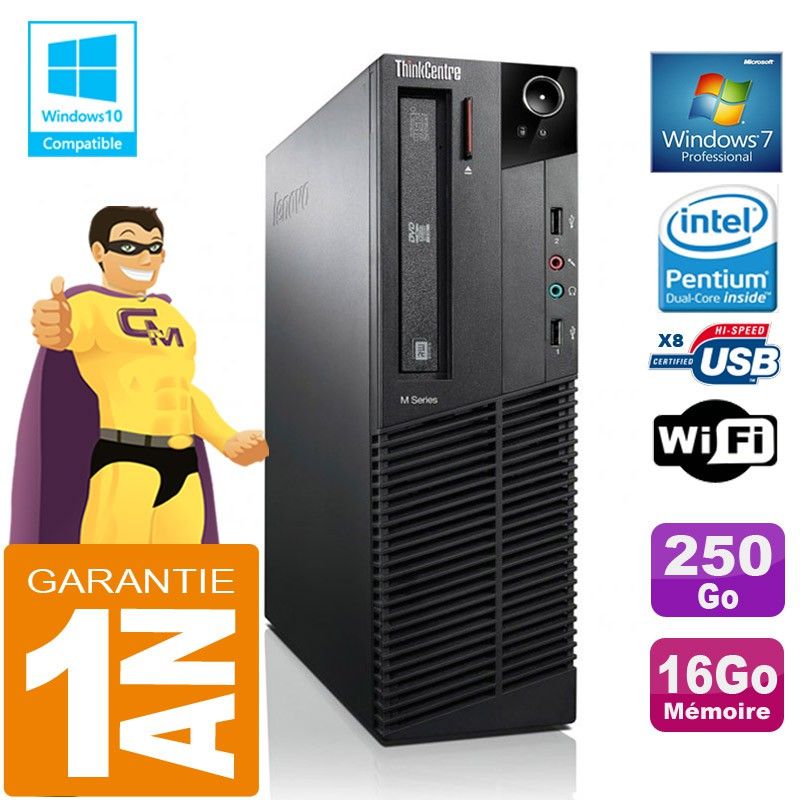 PC de escritorio Lenovo M92p SFF - Procesador Intel G630, 16 GB de RAM, disco duro de 250 GB, unidad de DVD, WiFi, Windows 7 Pro