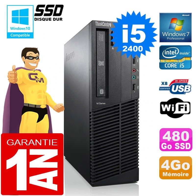 Lenovo M92p SFF Core i5-2400 4GB RAM 480GB SSD DVD Writer WiFi Windows 7 Computer