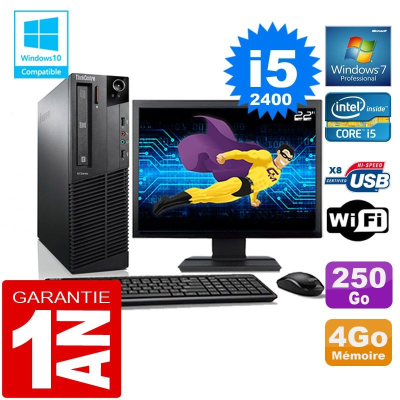 Lenovo M92p SFF Core i5-2400 4GB RAM 250GB SSD Wifi Windows 7 22" Screen