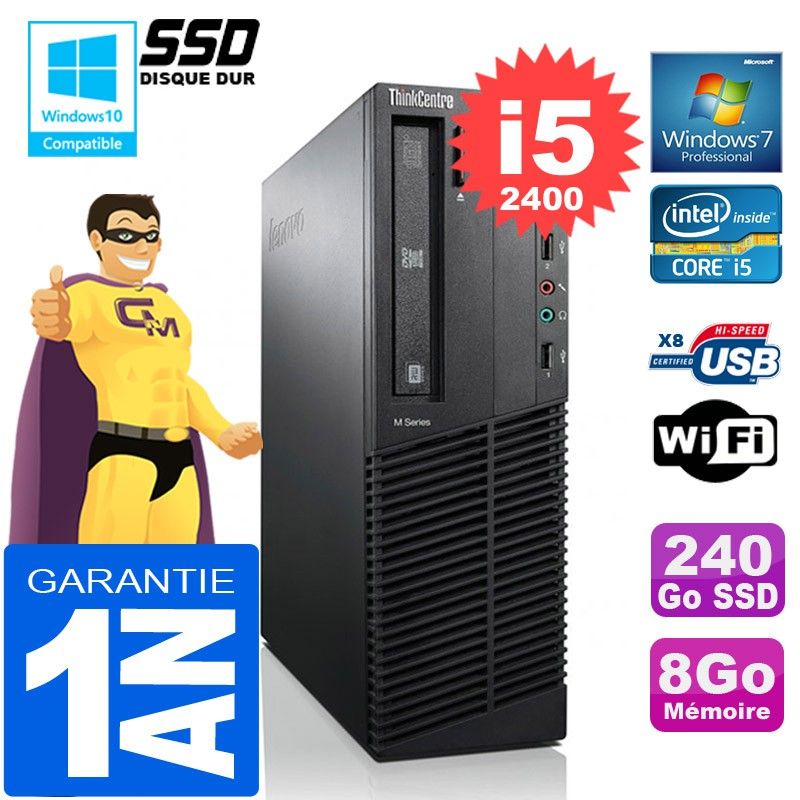 Lenovo ThinkCentre M92p SFF Intel Core i5-2400 8 Go RAM 240 Go SSD Graveur DVD Wi-Fi Windows 7 Pro