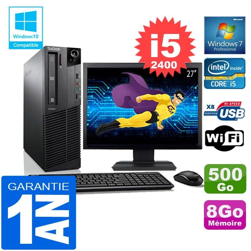 Lenovo M92p SFF Core i5-2400 8GB RAM 500GB HDD WiFi Windows 7 Pro 27" Display