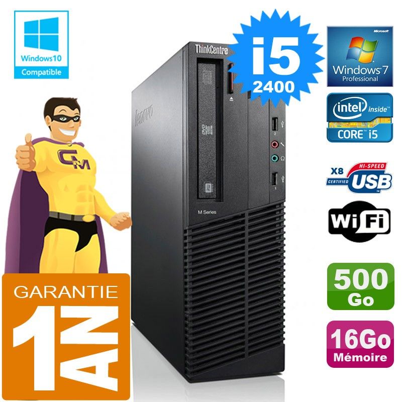 Lenovo M92p SFF Core i5-2400 16GB RAM 500GB HDD DVD Writer WiFi Windows 7 PC