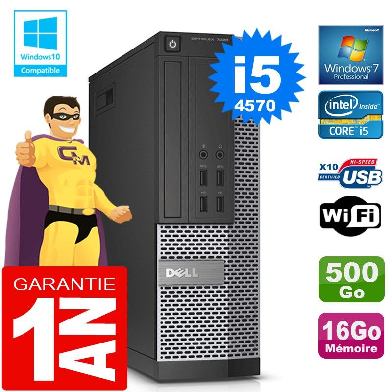 Dell 7020 SFF PC - Core i5-4570, 16GB RAM, 500GB HDD, DVD Burner, WiFi, Windows 7 Pro