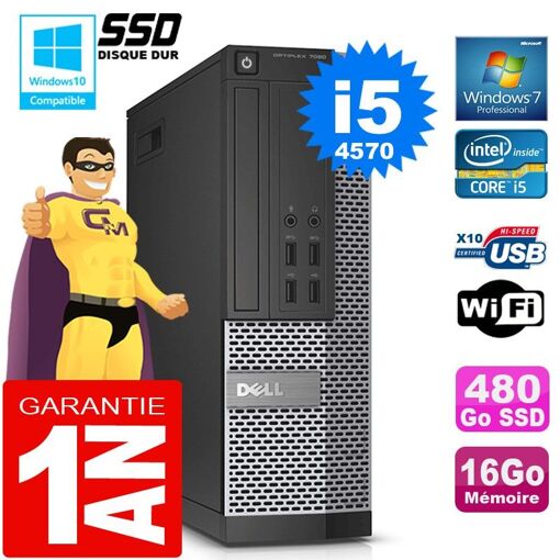PC de escritorio Dell 7020 SFF - Core i5, 16 GB RAM, 480 GB SSD, grabadora de DVD, WiFi, Windows 7 Pro