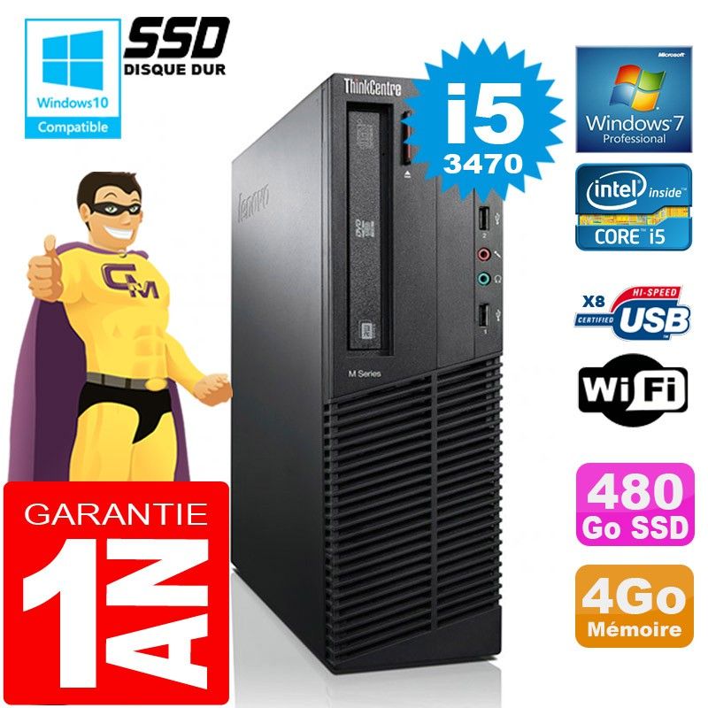 Lenovo M92p SFF Core i5-3470 4GB RAM 480GB SSD DVD Burner WiFi Windows 7 PC