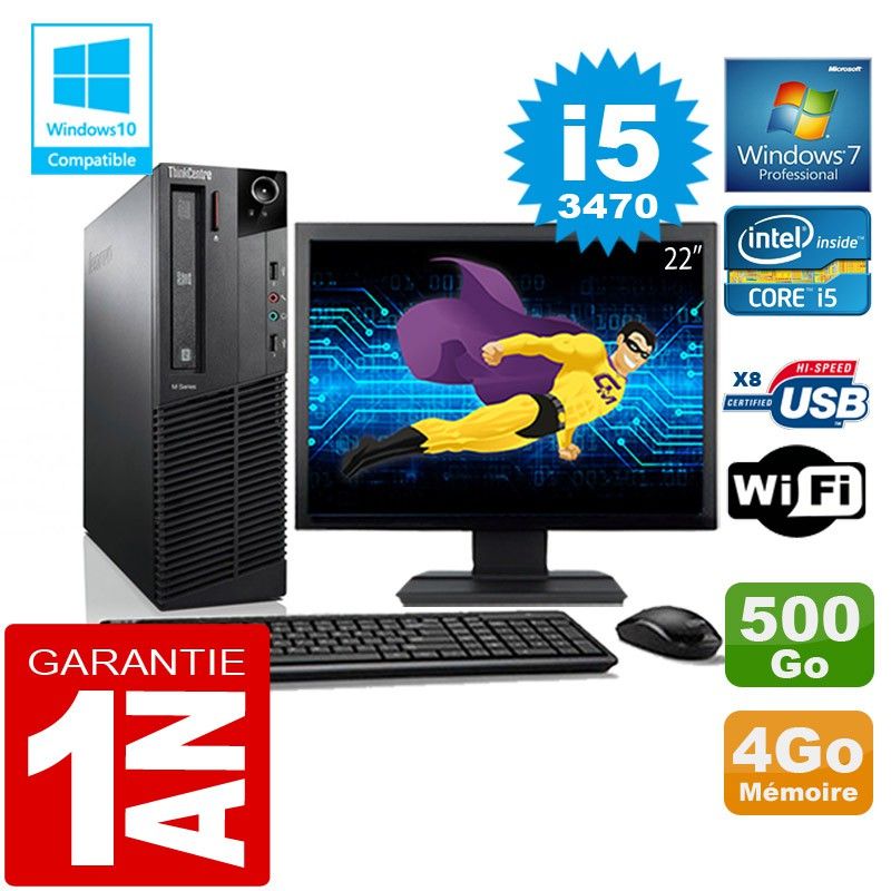Lenovo M92p SFF Core i5-3470 4GB RAM 500GB HDD WiFi Windows 7 22" Screen