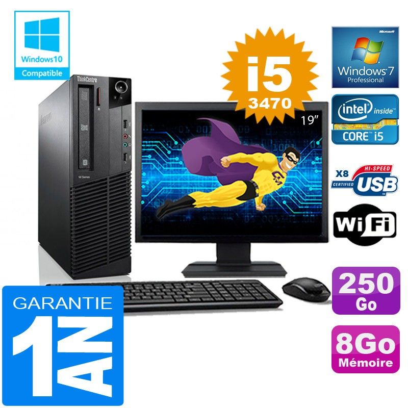 Lenovo M92p SFF Core i5-3470 8GB RAM 250GB HDD WiFi Windows 7 19" Screen