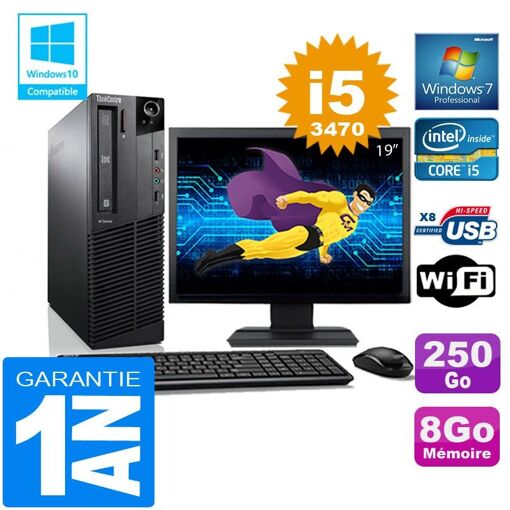 Lenovo M92p SFF Core i5-3470 8GB RAM 250GB HDD WiFi Windows 7 19" Screen