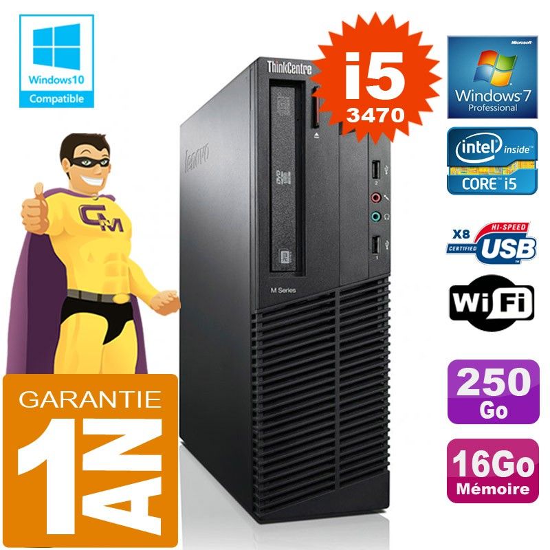 Lenovo M92p SFF Core i5-3470 16GB RAM 250GB HDD DVD-RW WiFi Windows 7 Pro