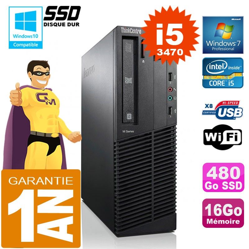 Lenovo M92p SFF Core i5-3470 16GB RAM 480GB SSD DVD Burner WiFi Windows 7 Pro