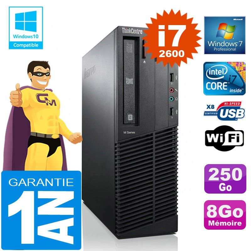 Lenovo M92p SFF Core i7-2600 8GB RAM 250GB HDD DVD-RW WiFi Windows 7 Pro