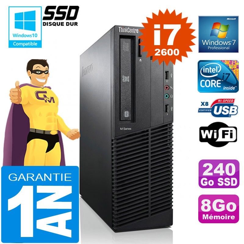 Lenovo M92p SFF Core i7-2600 8GB RAM 240GB SSD DVD Writer WiFi Windows 7