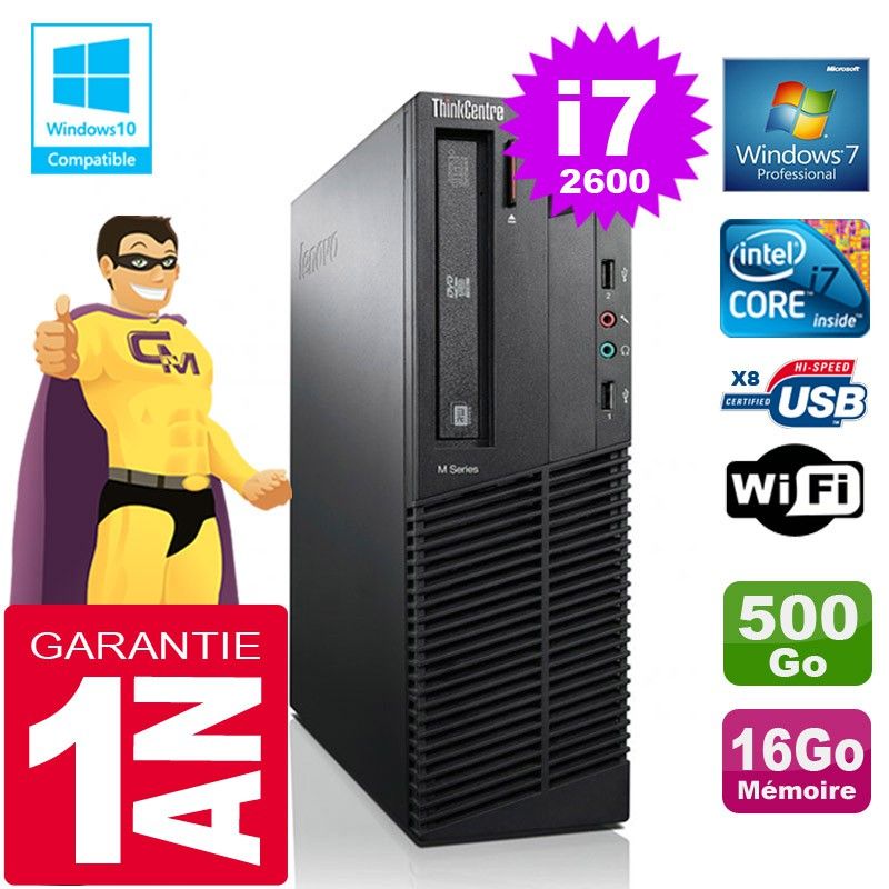Lenovo M92p SFF Core i7-2600 16GB RAM 500GB HDD DVD Burner WiFi Windows 7 Pro Small Form Factor PC