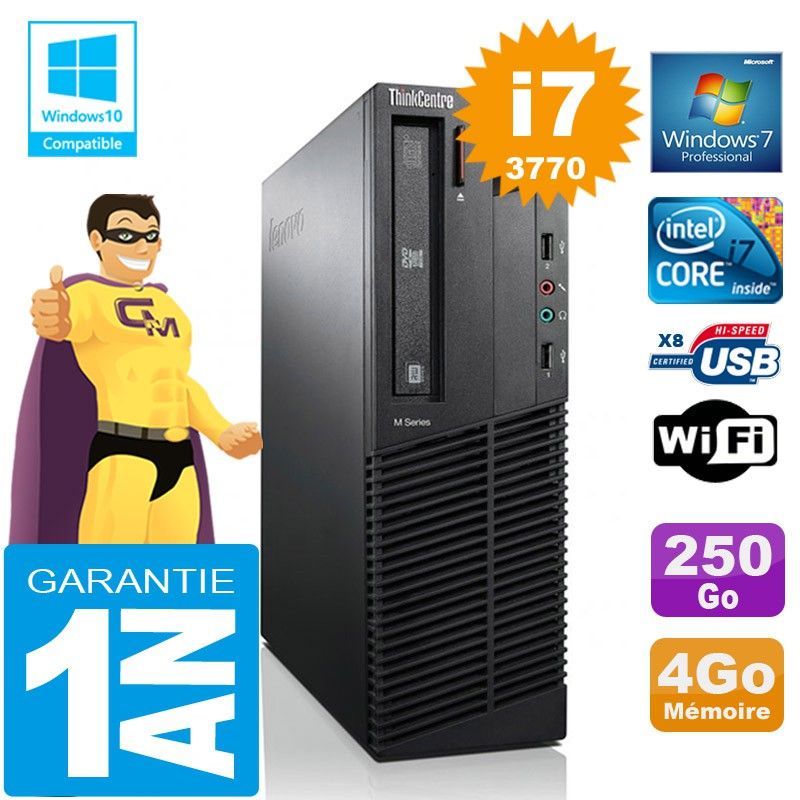 Lenovo M92p SFF Core i7-3770 4GB RAM 250GB HDD DVD Burner WiFi Windows 7 PC