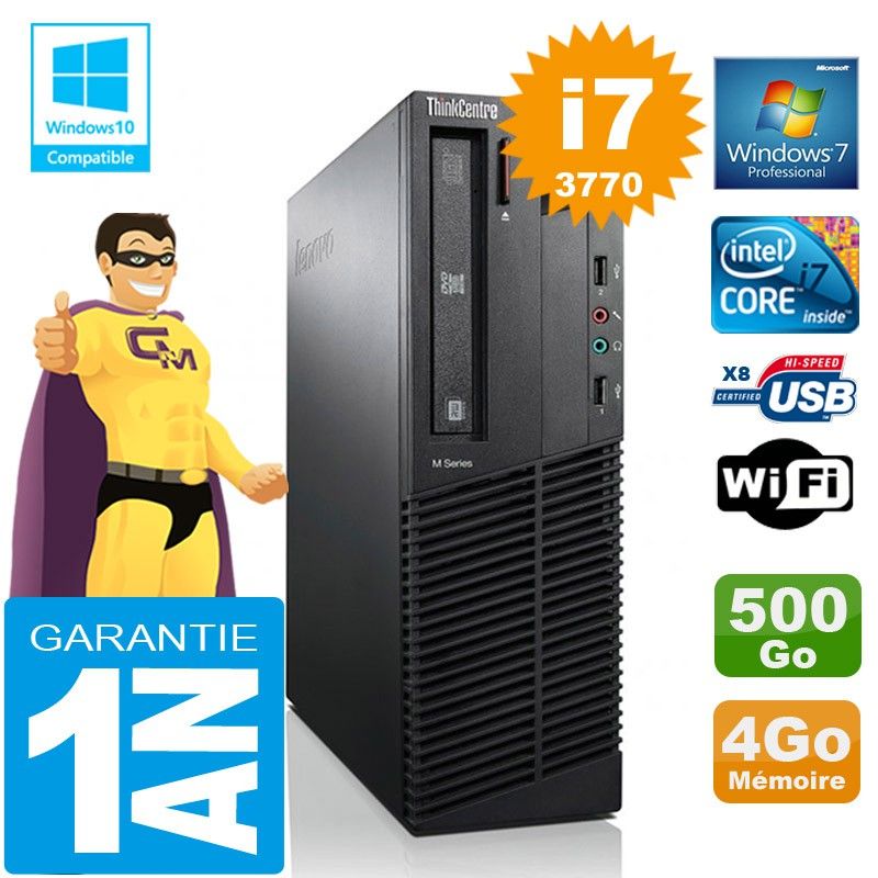 Lenovo M92p SFF Core i7-3770 4GB RAM 500GB HDD DVD Burner WiFi Windows 7 PC