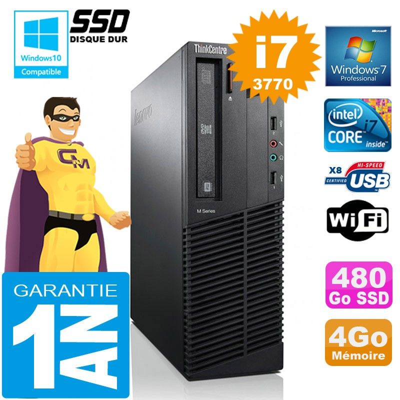 Lenovo M92p SFF Core i7-3770 4GB RAM 480GB SSD DVD Drive WiFi Windows 7 Pro PC