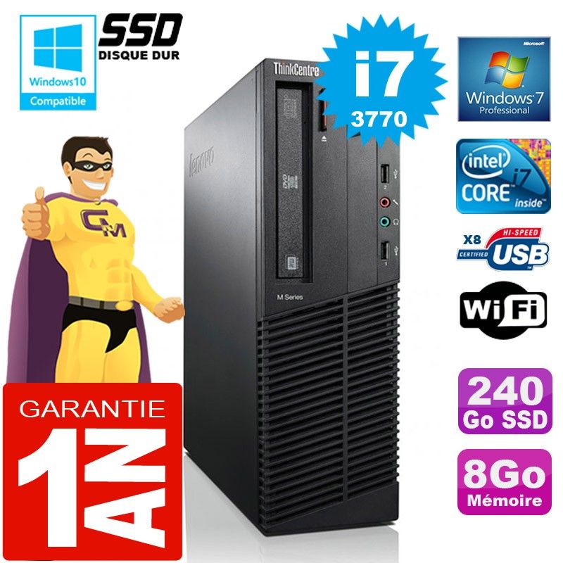 Lenovo M92p SFF Core i7-3770 8GB RAM 240GB SSD DVD Writer WiFi Windows 7