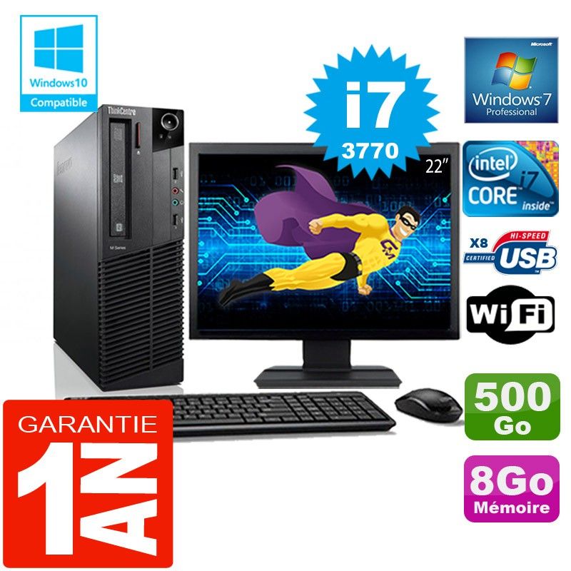 Lenovo M92p SFF Core i7-3770 8GB RAM 500GB HDD WiFi Windows 7 22" Screen