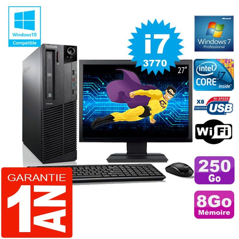 Lenovo M92p SFF Core i7-3770 8GB RAM 250GB SSD WiFi Windows 7 Pro 27" Screen All-in-One