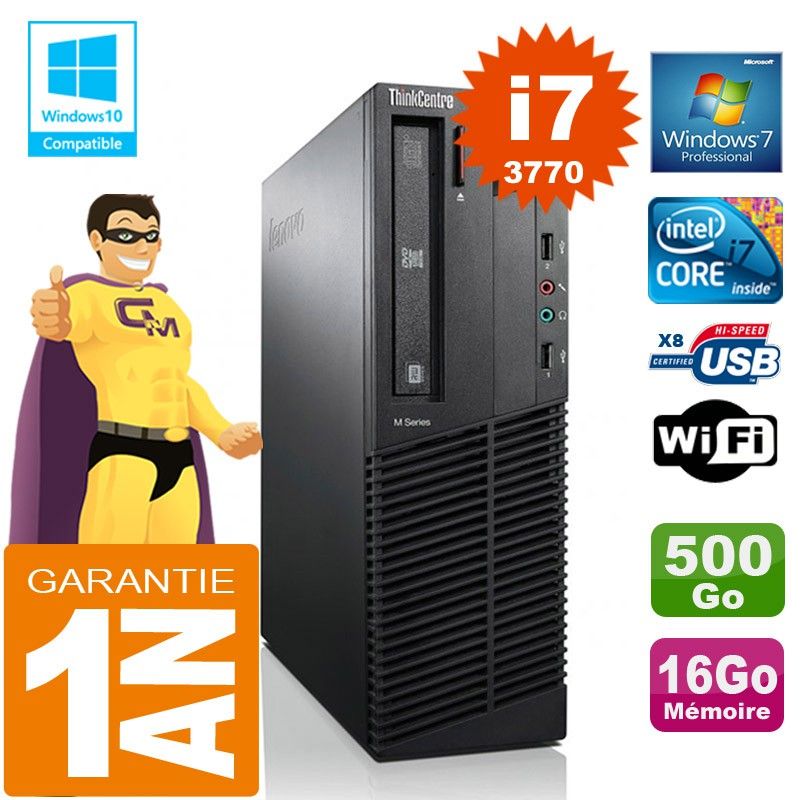 Lenovo M92p SFF Core i7-3770 16GB RAM 500GB Hard Drive DVD Burner WiFi Windows 7 PC