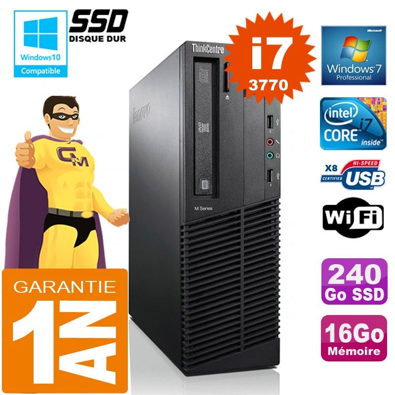 Lenovo M92p SFF Core i7-3770 16GB 240GB SSD DVD WiFi Windows 7 Desktop Computer